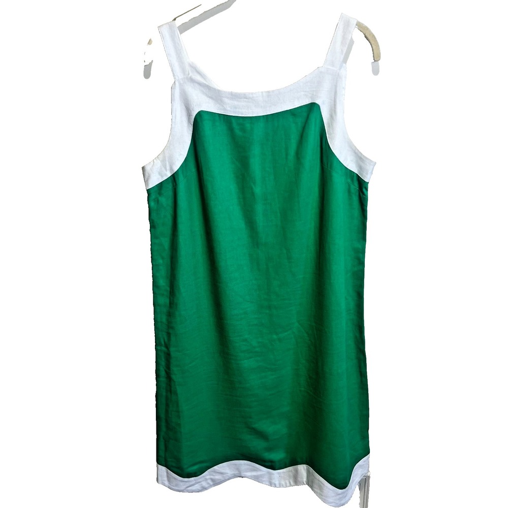 ForCynthia Linen Blend Dress Kelly‎ Green White Detailing Retro Sleeveless Small